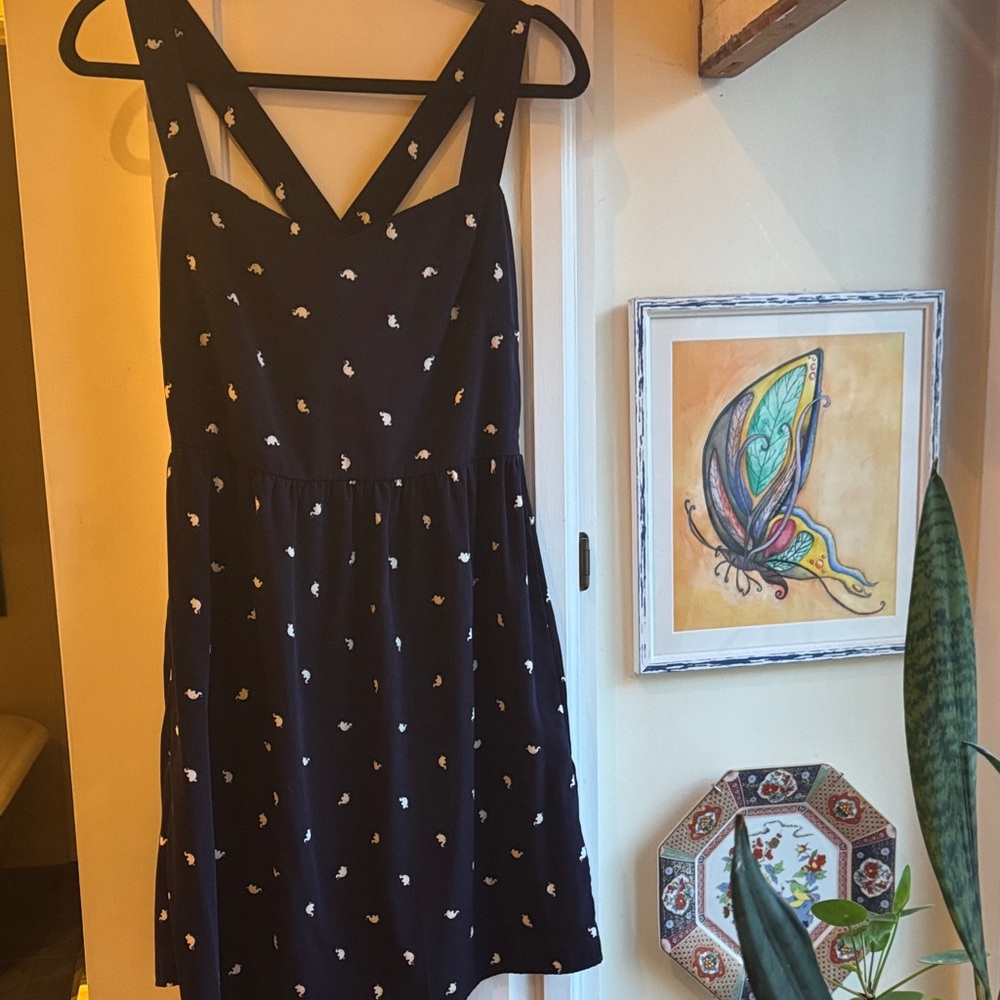 Navy Dress with White Elephant Print